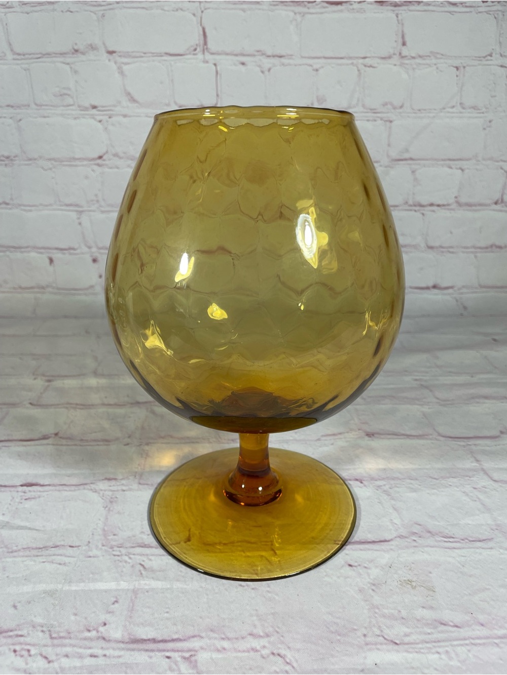 Vintage Empoli Diamond Optic Amber Glass Brandy Snifter MCM 8”